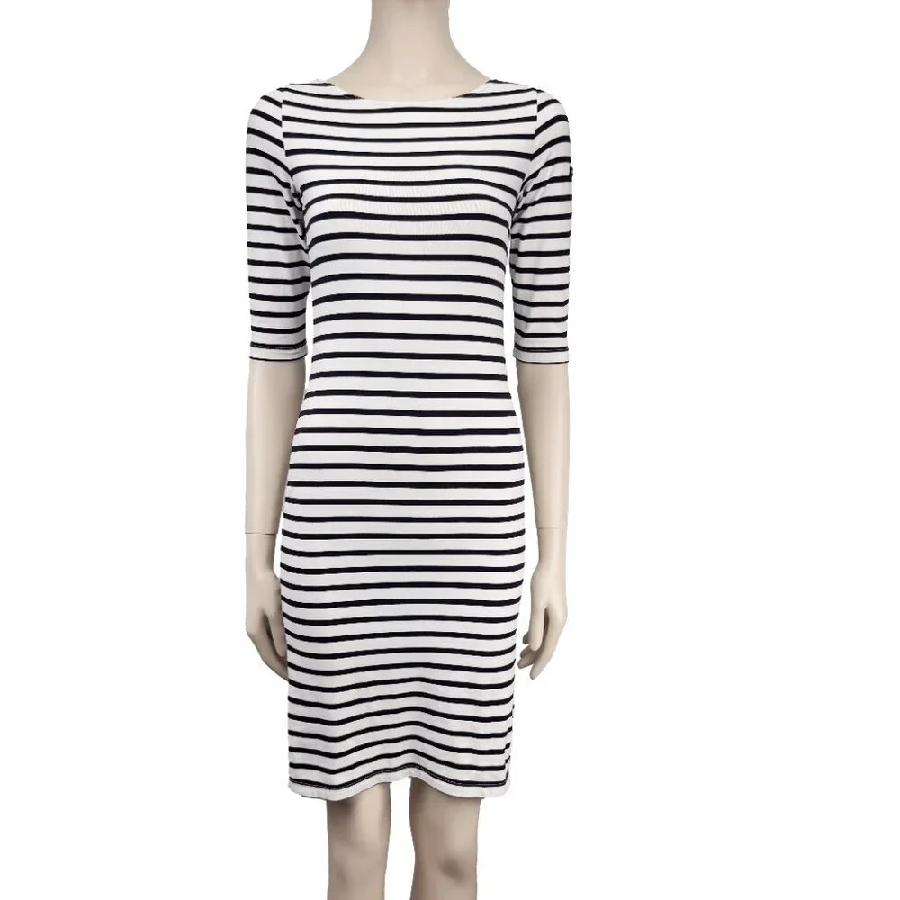 SAINT JAMES Propriano Stretch Striped White & Blue Midi Sheat Nautical Dress XS* - Picture 6 of 12
